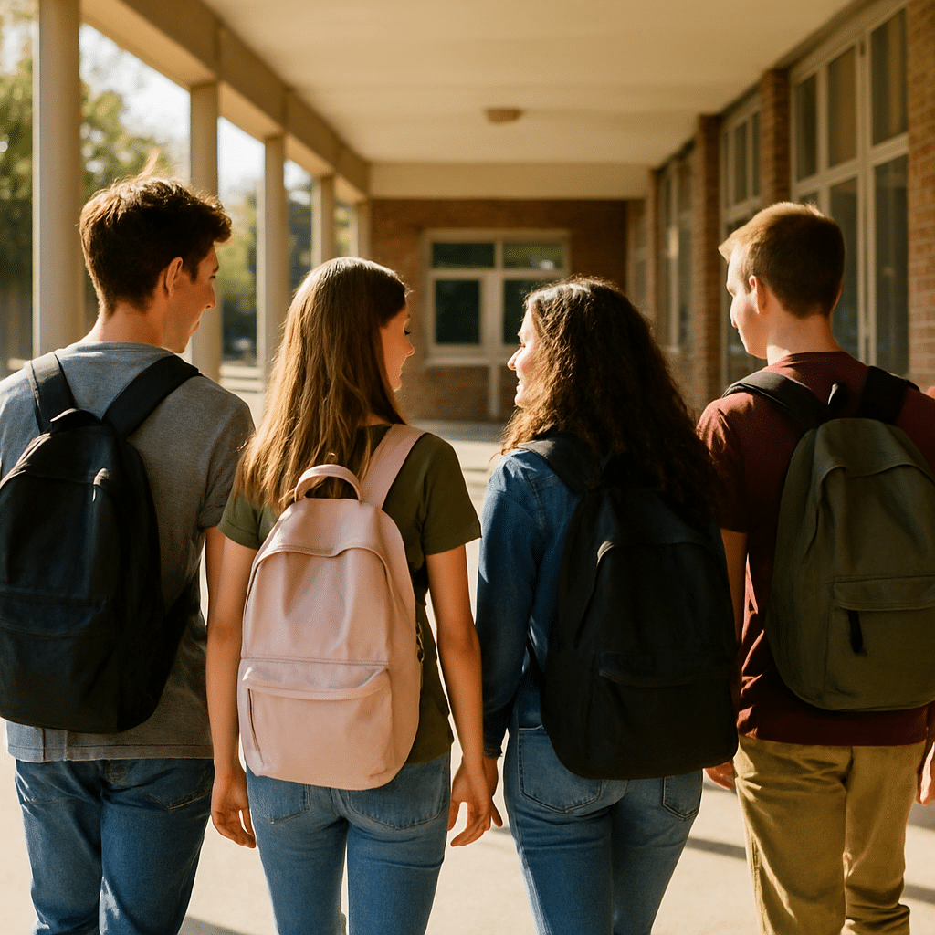 בני נוער שמחים בדרך לתוכנית מלומדים למדים שמפתחת להם את המודעות העצמית