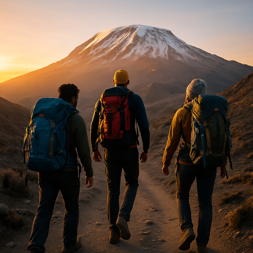 שלושה חברים מטפסים על הר ולומדים על ערכים